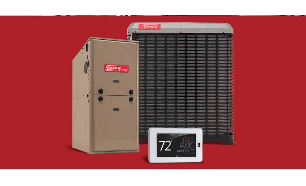 Two Coleman equipment with a thermostat on a red background