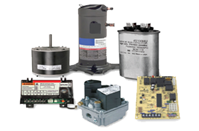 Various parts of equipment on a white background