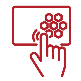 Icon of a hand tapping a device with a honeycomb pattern